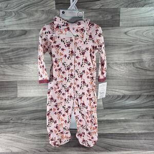 NWT Baby Gear Girls 0-3M Pink Floral Footed Coverall Sleeper & Bow Headset 2-Pc